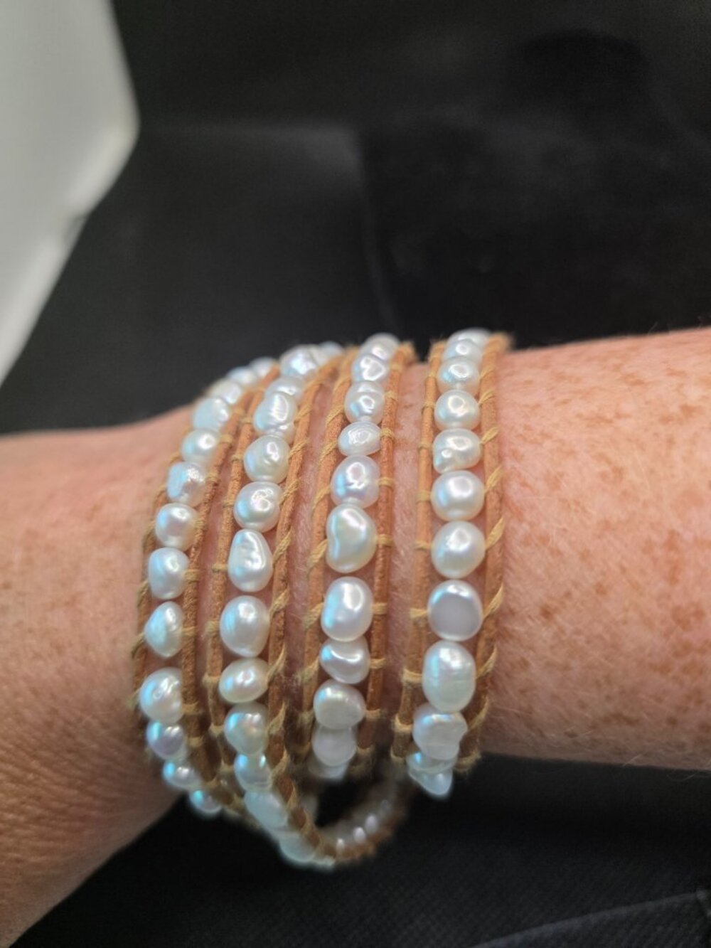 Boho Leather Wrap Bracelet with Freshwater Pearls 34–36" Multi Wrap Bracelet